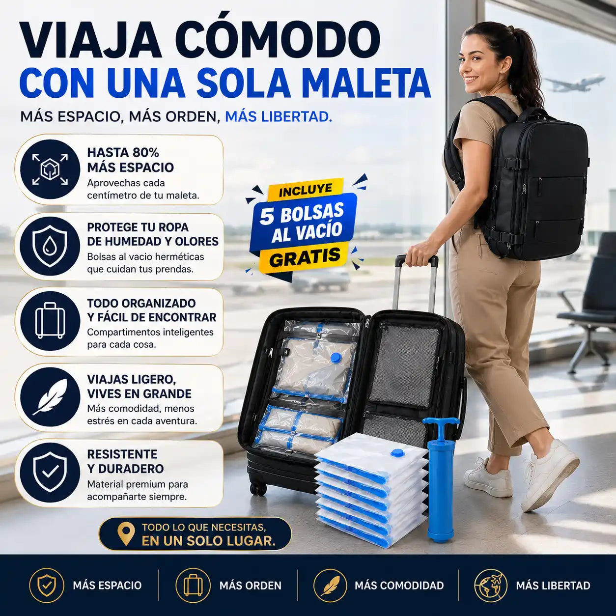TravelPack™ | Maleta de Viaje Premium + 5 Bolsas al Vacío y Bomba Manual