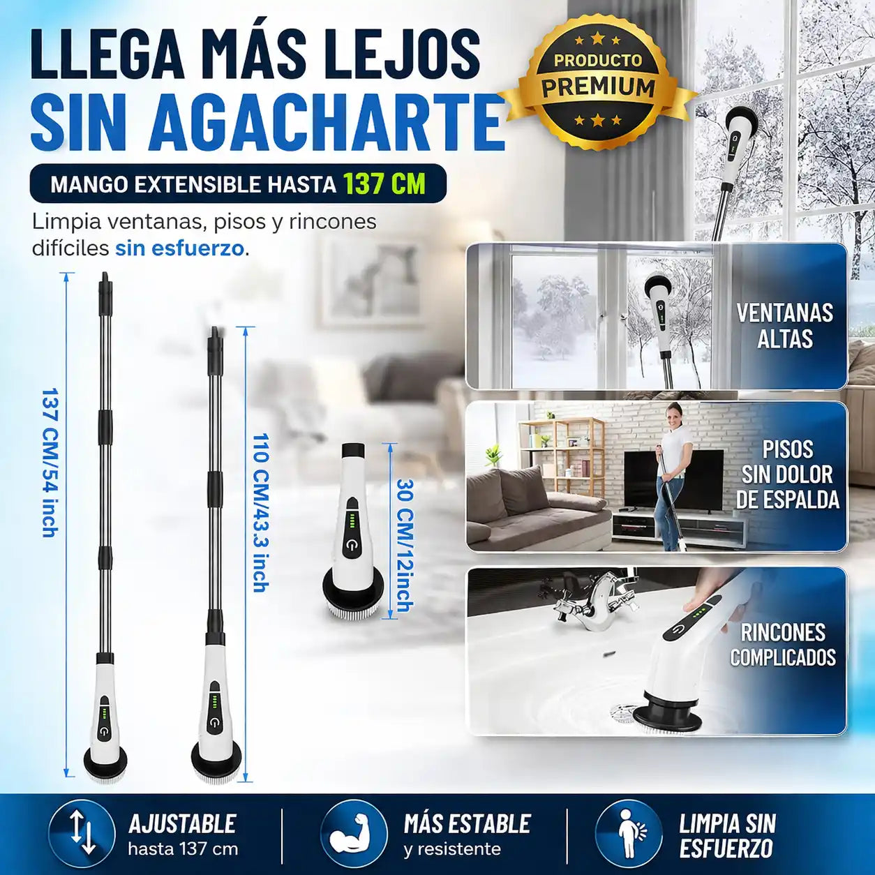 CleanSpin Pro™ Cepillo Multiusos 9 en 1 – Limpia sin esfuerzo y sin agacharte