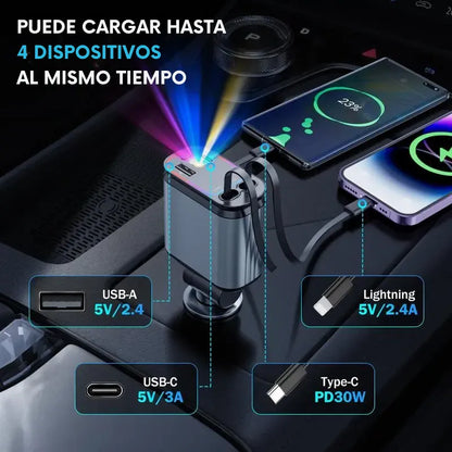 Starlight® 4 en 1 | Cargador Retráctil Inteligente para Carro