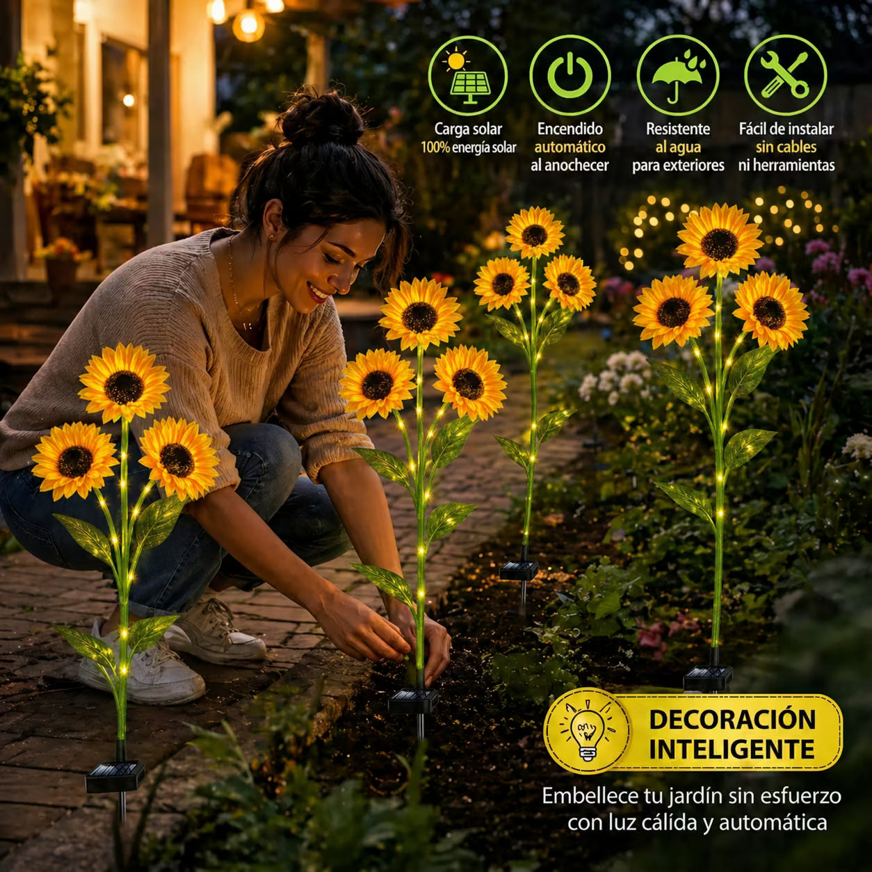SunGlow™ Girasoles Solares – Ilumina tu jardín sin cables y sin esfuerzo
