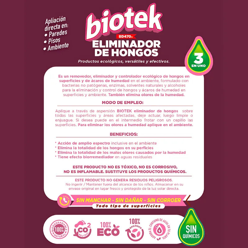 BIOTEK 500 ML | Elimina hongos, humedad y malos olores