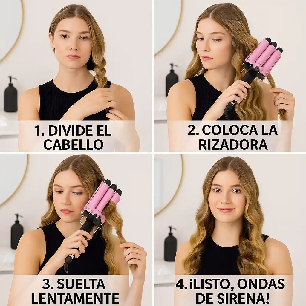 WavePro® Tenaza Rizadora de Tres Barriles – Ondas de Sirena fáciles en minutos