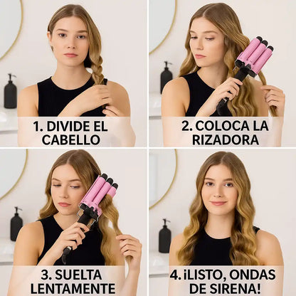 WavePro® Tenaza Rizadora de Tres Barriles – Ondas de Sirena fáciles en minutos