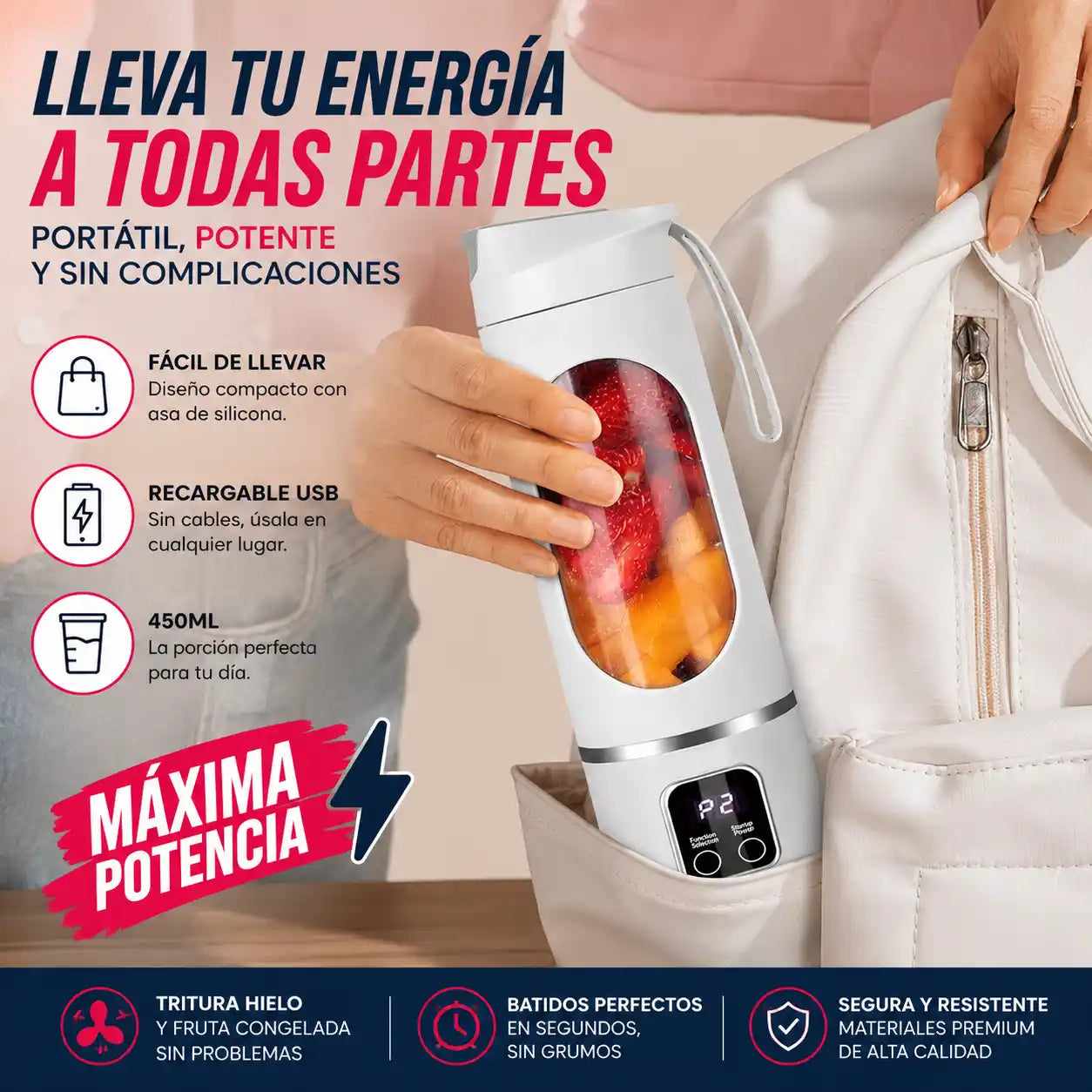 BlendGo® Licuadora Portátil Digital — Batidos Potentes Donde Quieras