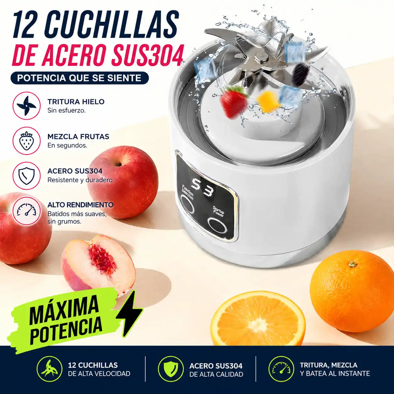 BlendGo® Licuadora Portátil Digital — Batidos Potentes Donde Quieras