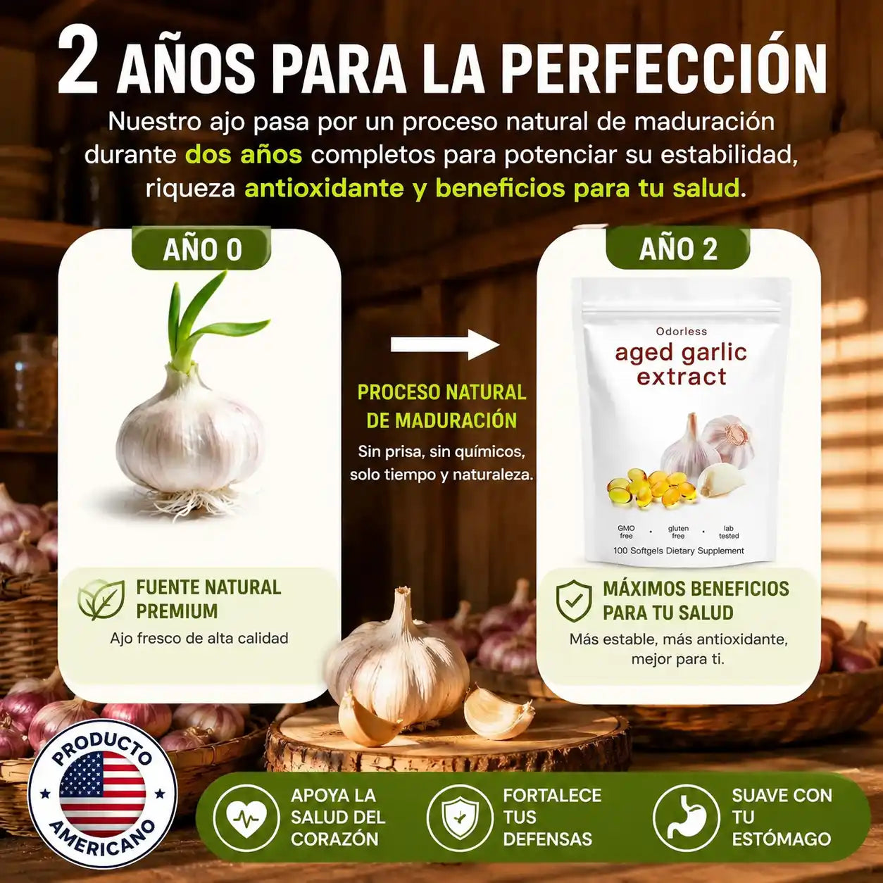 GarlicPlus® Cápsulas de Ajo Añejado Sin Olor | Apoyo diario para tu corazón y defensas