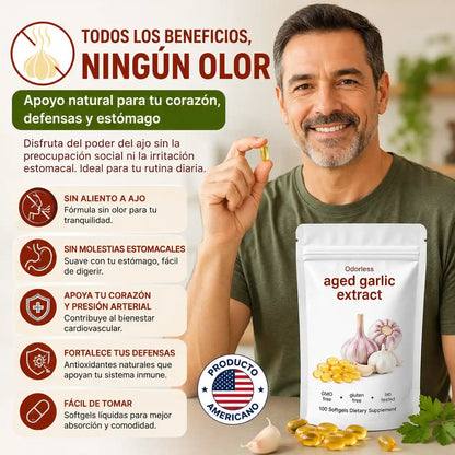 GarlicPlus® Cápsulas de Ajo Añejado Sin Olor | Apoyo diario para tu corazón y defensas