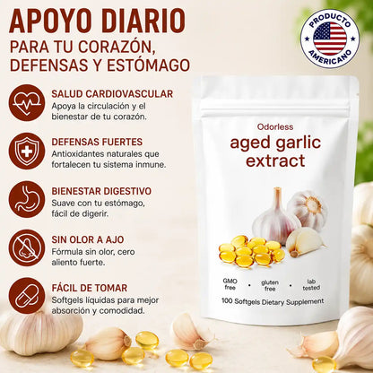 GarlicPlus® Cápsulas de Ajo Añejado Sin Olor | Apoyo diario para tu corazón y defensas