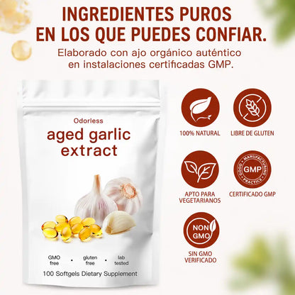 GarlicPlus® Cápsulas de Ajo Añejado Sin Olor | Apoyo diario para tu corazón y defensas