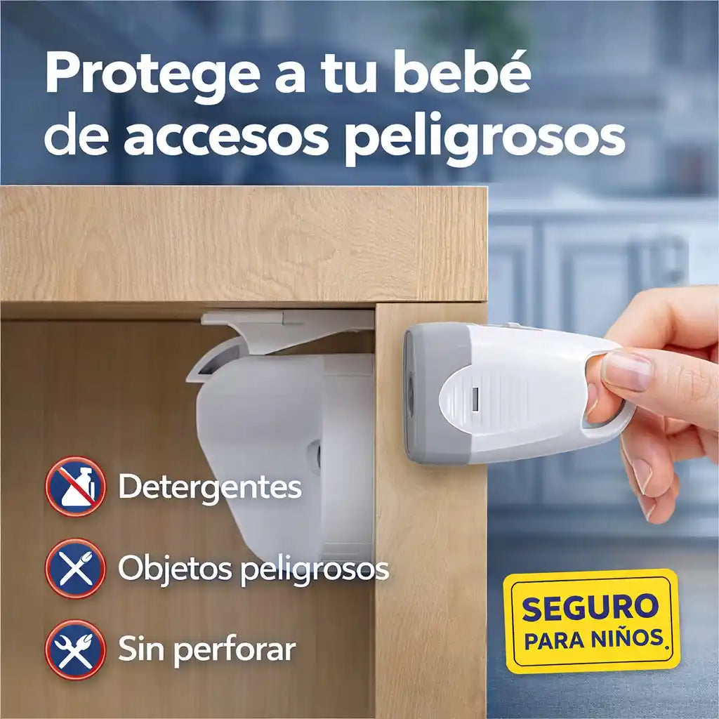 SafeLock® – Pack X 4 de Seguros Magnéticos Invisibles para Cajones y Puertas