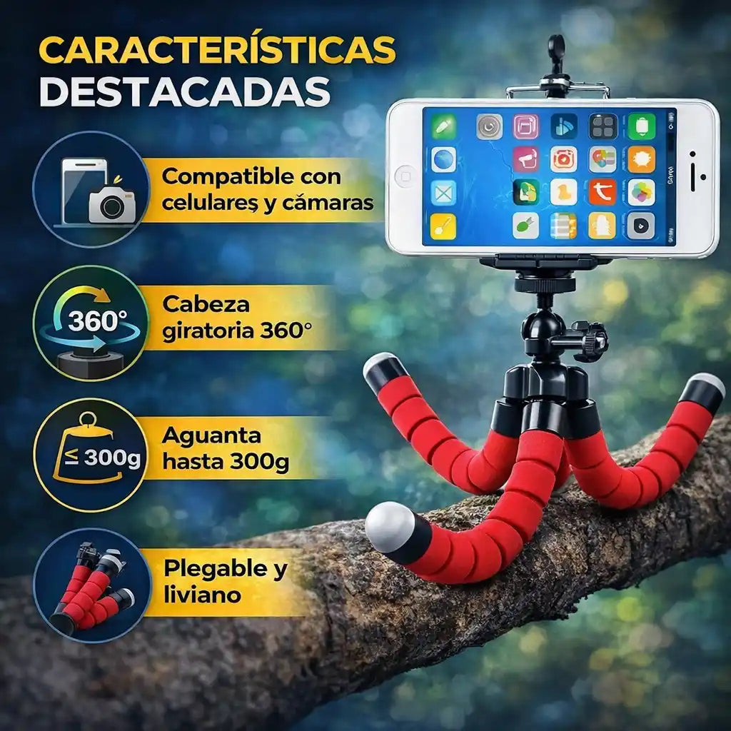 FlexShot™ – Trípode Pulpo Flexible | Tomas estables y creativas en cualquier lugar