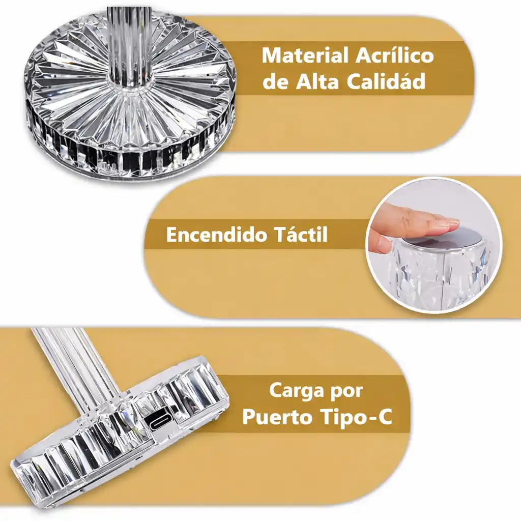 CrystalTouch™ | Lámpara Táctil Recargable que Eleva la Elegancia de Tu Hogar