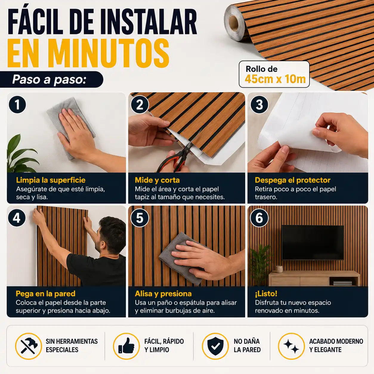 WoodFlex™® Papel Tapiz Adhesivo Para Pared | Renueva tus espacios sin obras ni complicaciones