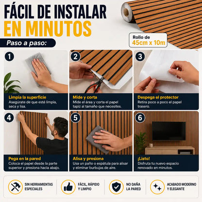 WoodFlex™® Papel Tapiz Adhesivo Para Pared | Renueva tus espacios sin obras ni complicaciones