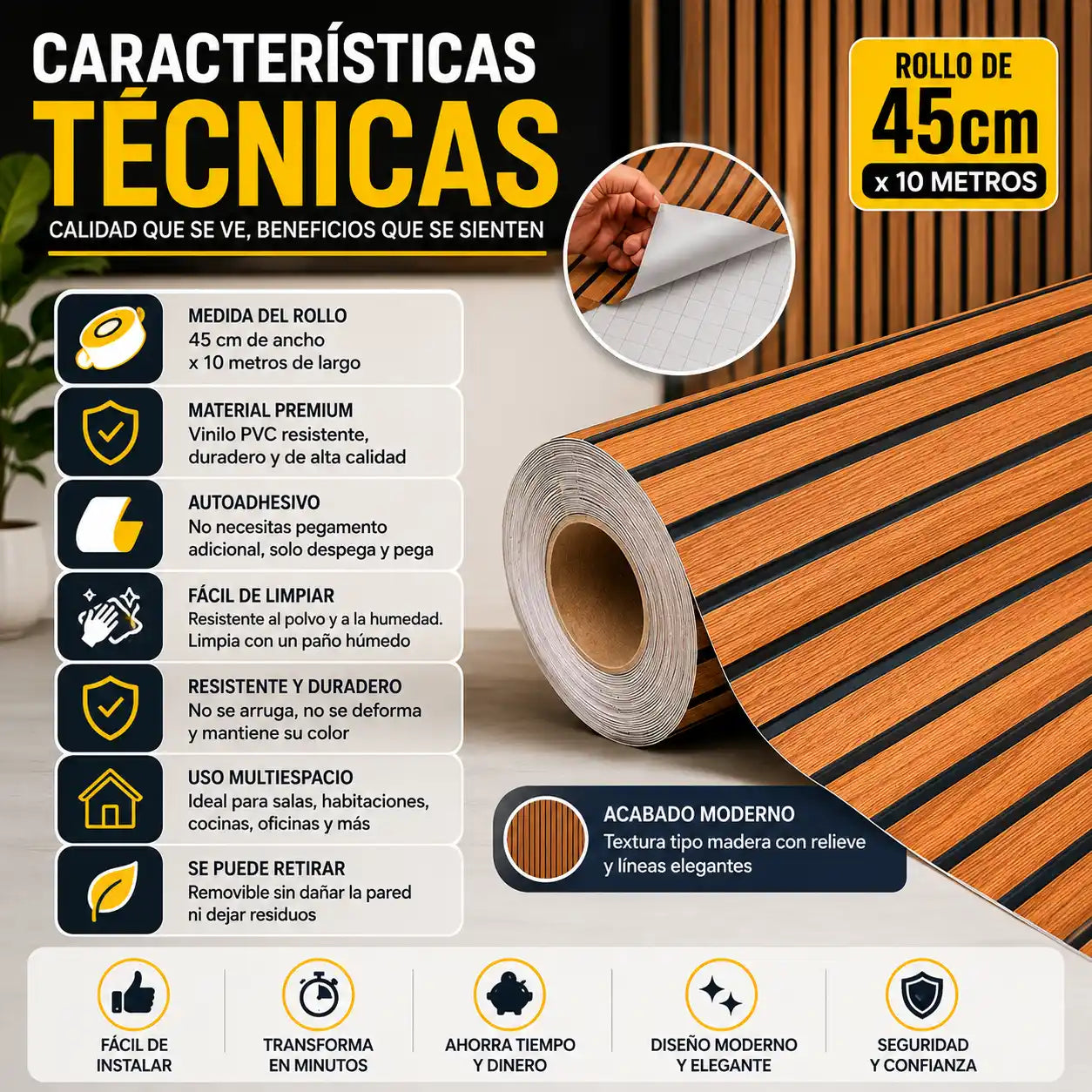 WoodFlex™® Papel Tapiz Adhesivo Para Pared | Renueva tus espacios sin obras ni complicaciones