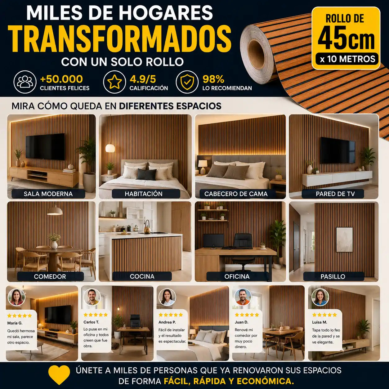 WoodFlex™® Papel Tapiz Adhesivo Para Pared | Renueva tus espacios sin obras ni complicaciones