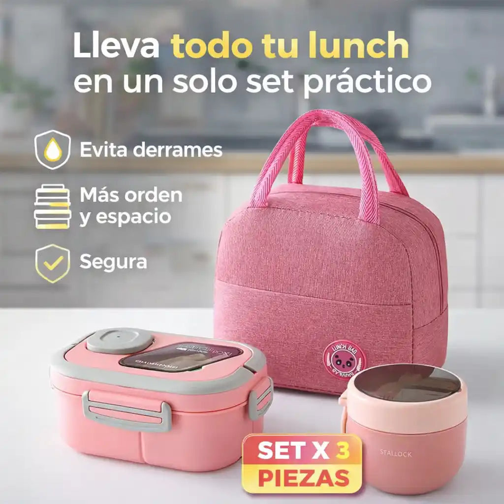 LUNCHKIT® | Lonchera Organizada 3 Piezas - Lleva tu comida ordenada, segura y lista para cualquier momento