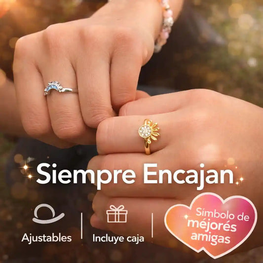 EclipseBond® – Par de anillos Sol y Luna para Mejores Amigas | Ajustables + Caja de Regalo