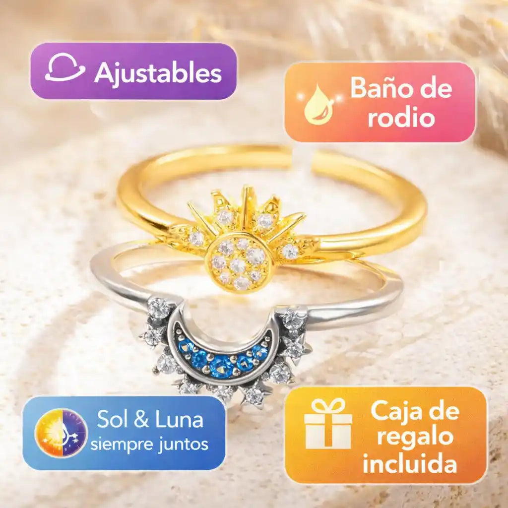 EclipseBond® – Par de anillos Sol y Luna para Mejores Amigas | Ajustables + Caja de Regalo