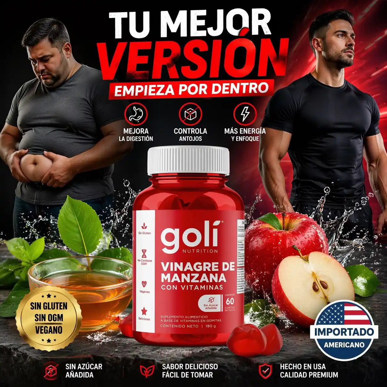 GoliMen® – Gomitas de Vinagre de Manzana para Controlar Antojos y Reducir Inflamación