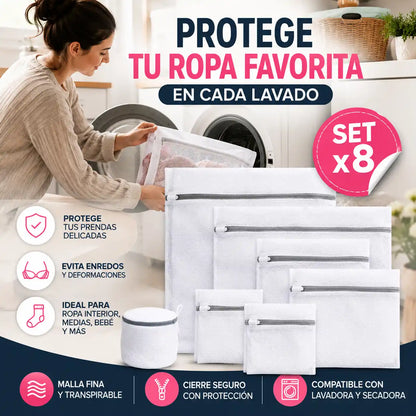 MeshCare® Set de 8 Bolsas de Malla para Lavadora | Protege tu ropa favorita en cada lavado