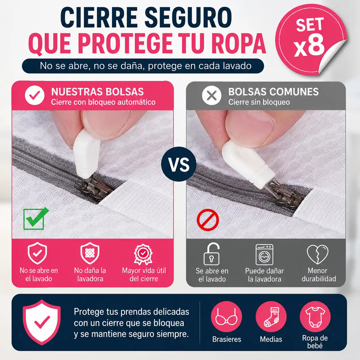 MeshCare® Set de 8 Bolsas de Malla para Lavadora | Protege tu ropa favorita en cada lavado