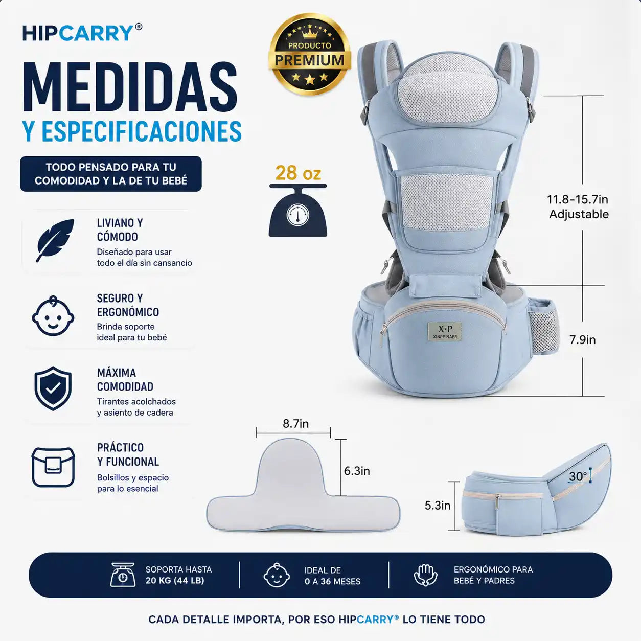 HipCarry® | Canguro Porta Bebé con Asiento de Cadera
