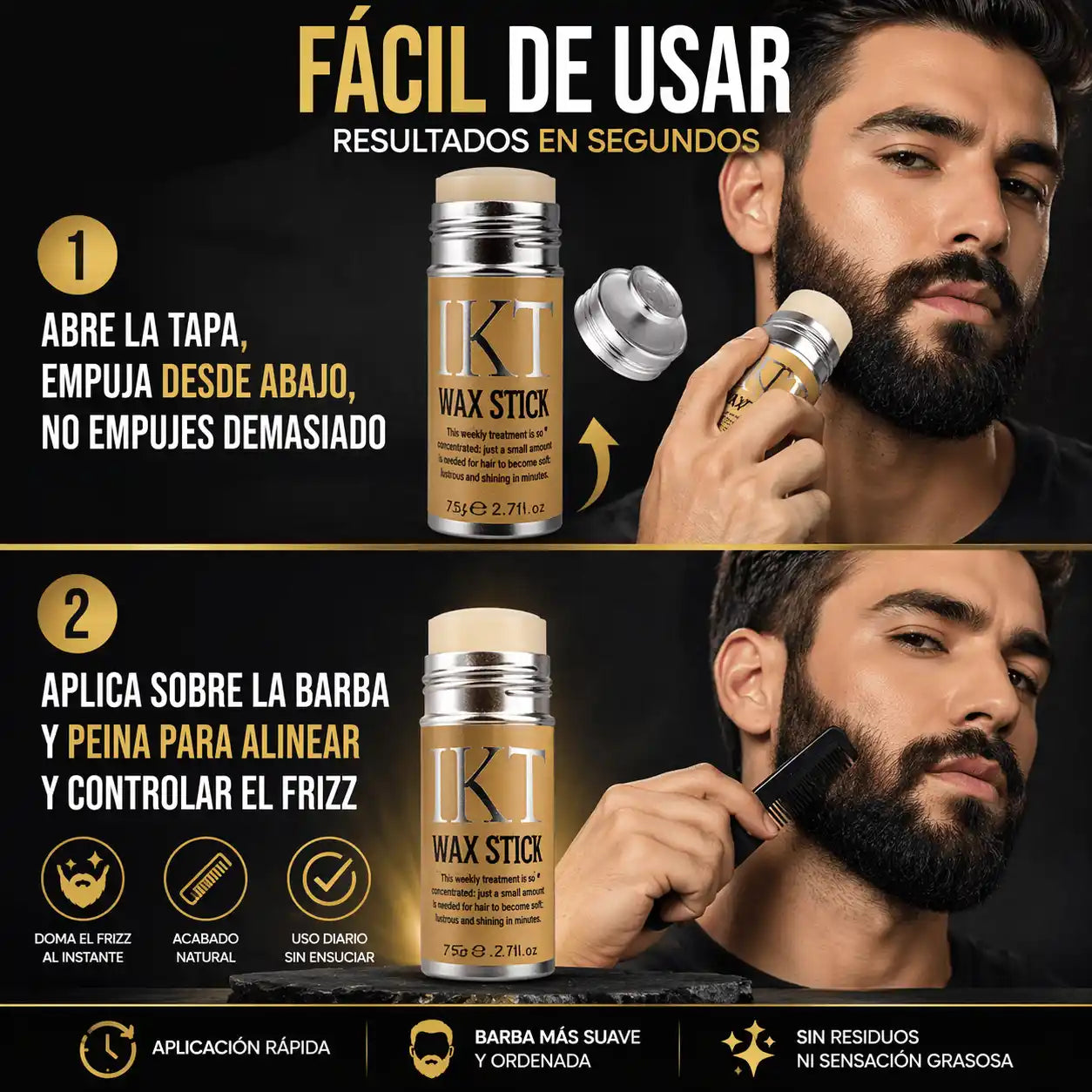 BeardFix® Cera para Barba Antifrizz en Barra – Control total en segundos