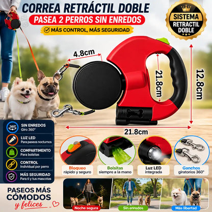 DualWalk™ Correa Retráctil Doble Para Perros | Pasea 2 perros sin enredos y con mayor control