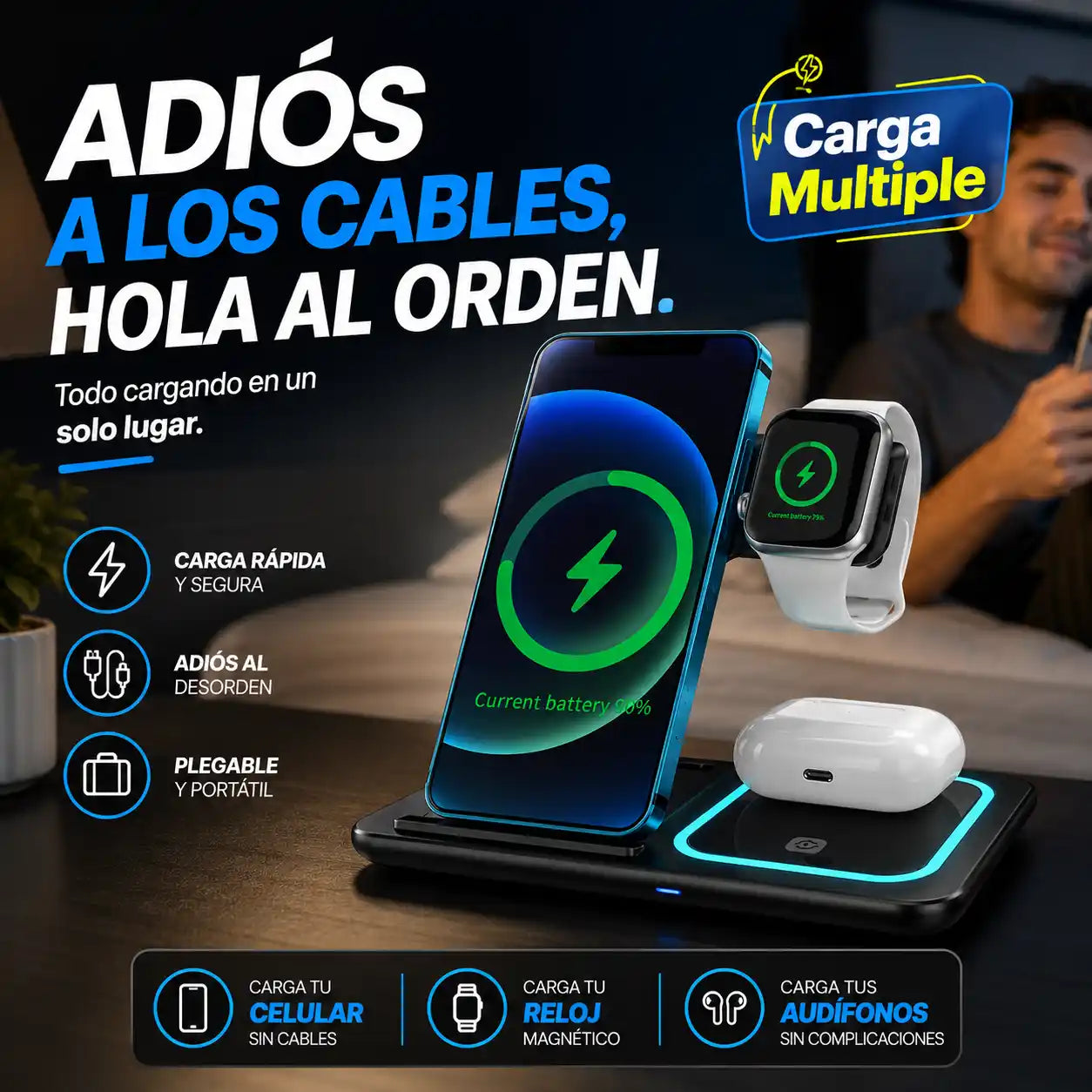 WireLess™ Cargador Inalámbrico 3 en 1 | Olvídate del desorden de cables