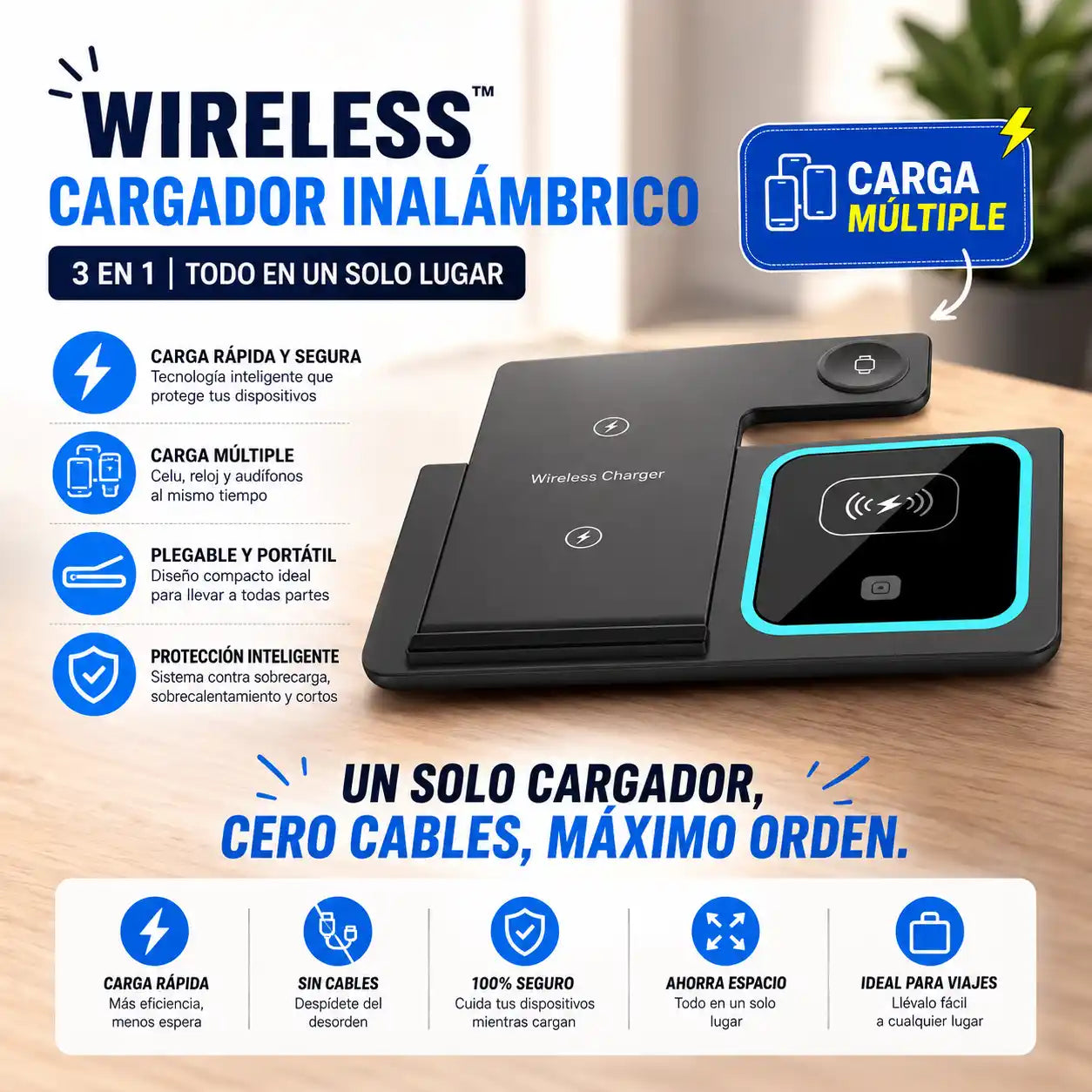 WireLess™ Cargador Inalámbrico 3 en 1 | Olvídate del desorden de cables