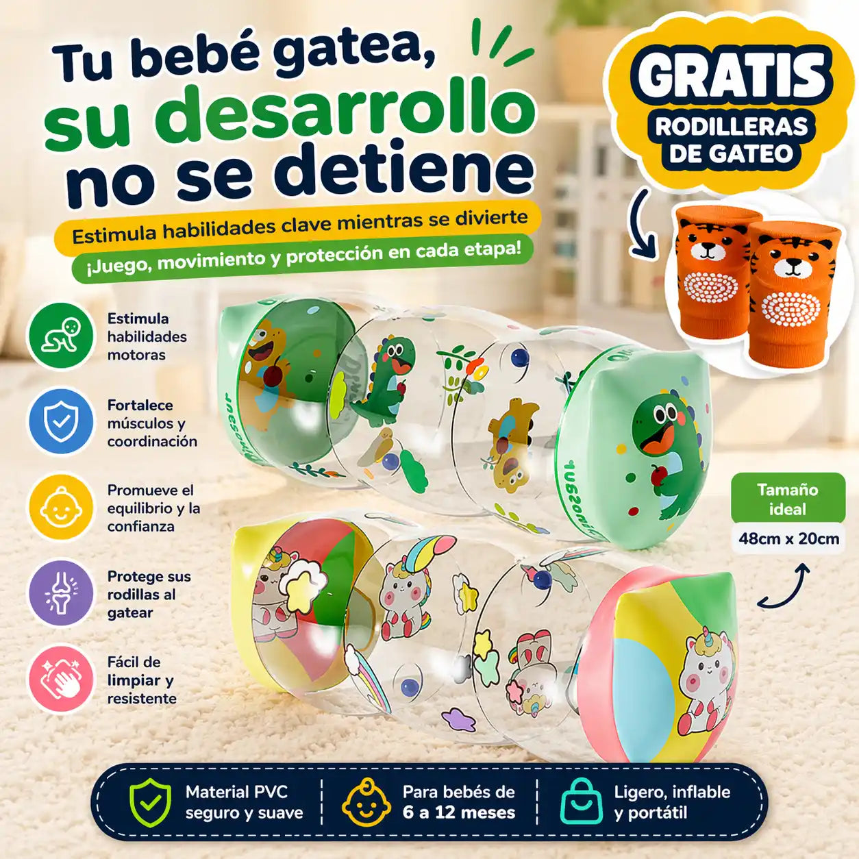 BabyRoller™® Rodillo de Gateo para Bebés + Rodilleras de gateo Gratis