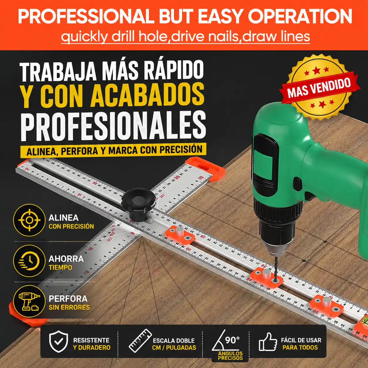 AlignPro™ Regla Cuadrada 4 En 1 | Instala jaladores y perfora más rápido con acabados profesionales