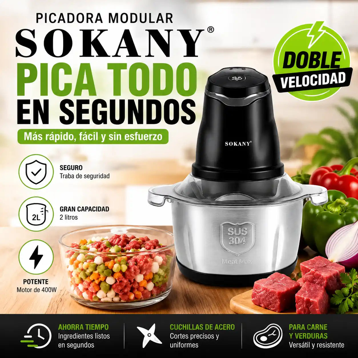 ChopMaster® Picadora Modular Sokany | Pica carnes y verduras en segundos sin esfuerzo