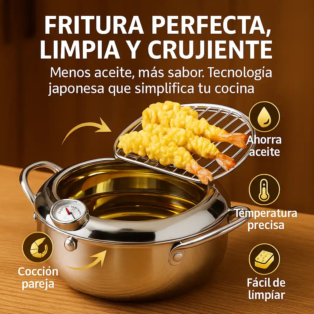 TempuraPro® Freidora Japonesa de Acero Inoxidable
