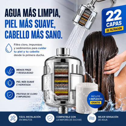 PureFlow™ Filtro Purificador de Ducha 22 Etapas | Agua limpia para cuidar tu piel y tu cabello