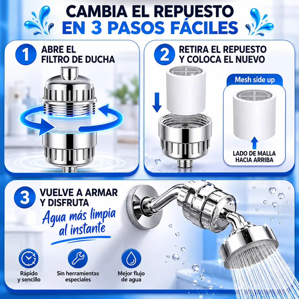PureFlow™ Filtro Purificador de Ducha 22 Etapas | Agua limpia para cuidar tu piel y tu cabello