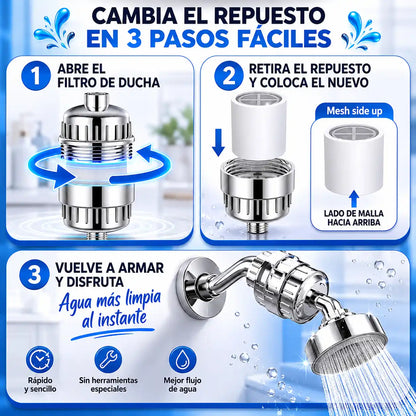PureFlow™ Filtro Purificador de Ducha 22 Etapas | Agua limpia para cuidar tu piel y tu cabello