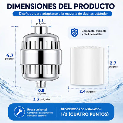 PureFlow™ Filtro Purificador de Ducha 22 Etapas | Agua limpia para cuidar tu piel y tu cabello