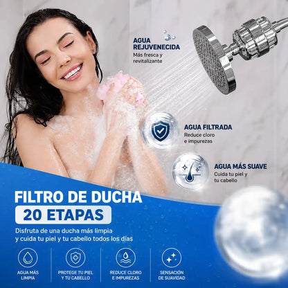 PureFlow™ Filtro Purificador de Ducha 22 Etapas | Agua limpia para cuidar tu piel y tu cabello