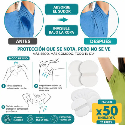 DryPatch™ | Almohadillas Antisudor Para Axilas, X 50 unidades - Tu Ropa Seca y Sin Manchas