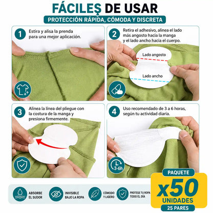 DryPatch™ | Almohadillas Antisudor Para Axilas, X 50 unidades - Tu Ropa Seca y Sin Manchas