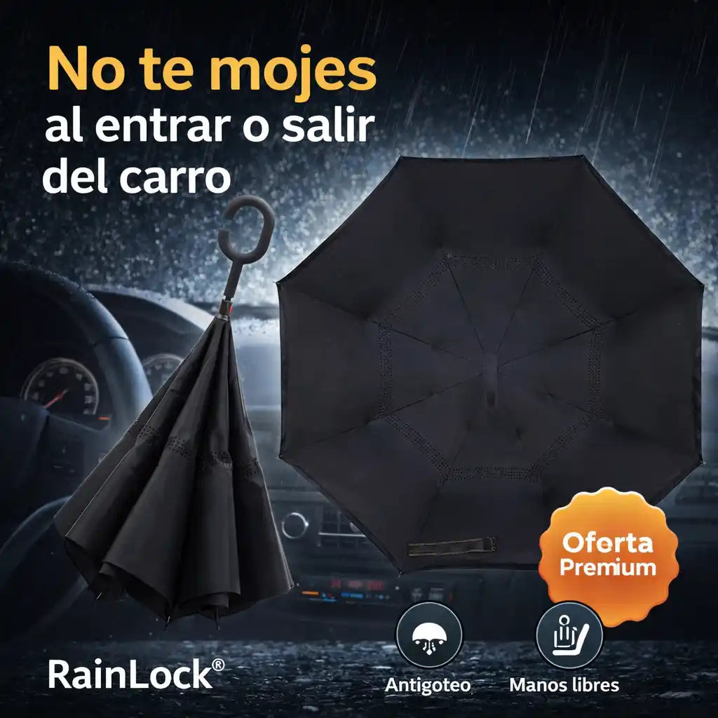 RainLock® – Paraguas Reversible Antigoteo con Mango Manos Libres