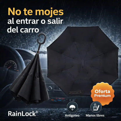 RainLock® – Paraguas Reversible Antigoteo con Mango Manos Libres