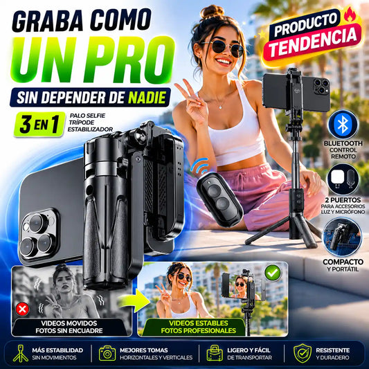 SnapGrip™ | Trípode Selfie 3 en 1 con Bluetooth y Estabilizador