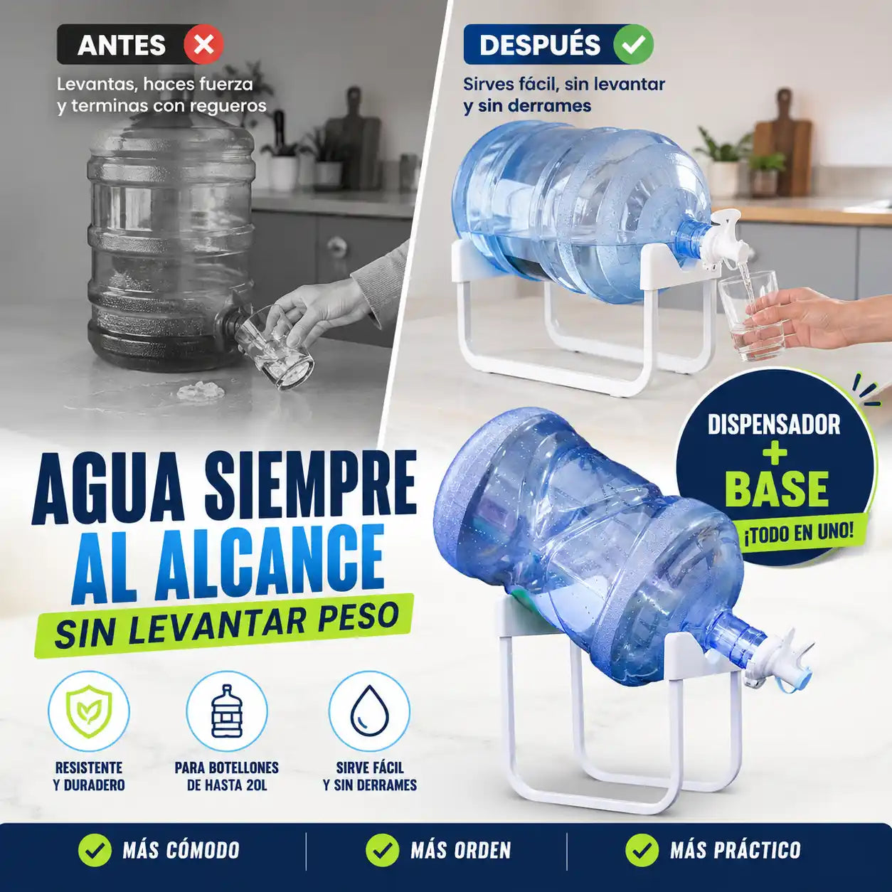 AquaStand™ | Set 2 en 1 de soporte para Botellón con Dispensador | Sirve Agua Fácil Sin Levantar Peso