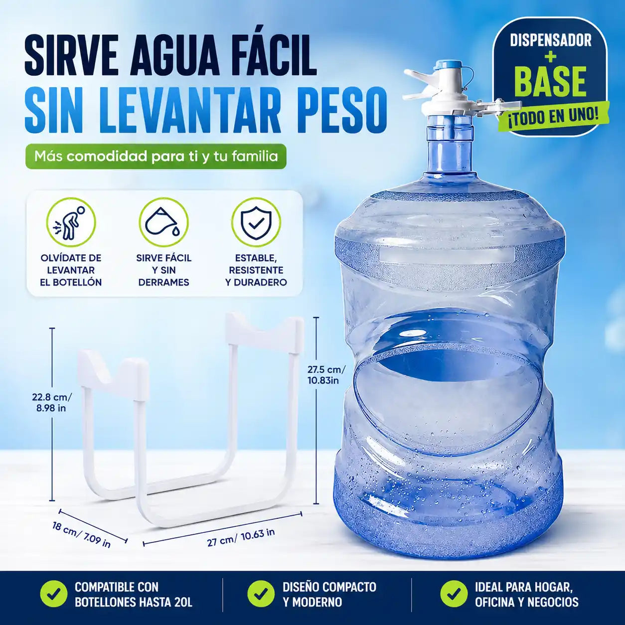 AquaStand™ | Set 2 en 1 de soporte para Botellón con Dispensador | Sirve Agua Fácil Sin Levantar Peso