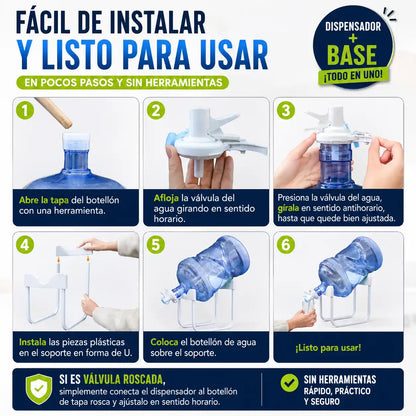 AquaStand™ | Set 2 en 1 de soporte para Botellón con Dispensador | Sirve Agua Fácil Sin Levantar Peso