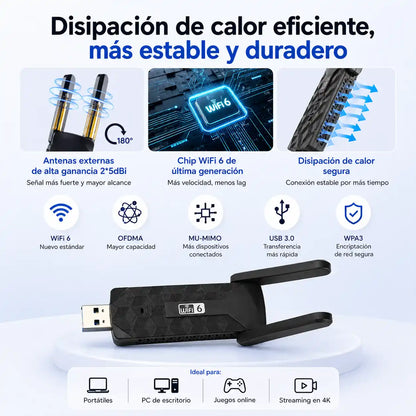 FastLink™ Receptor WiFi USB A112 – Conexión estable y rápida sin cables
