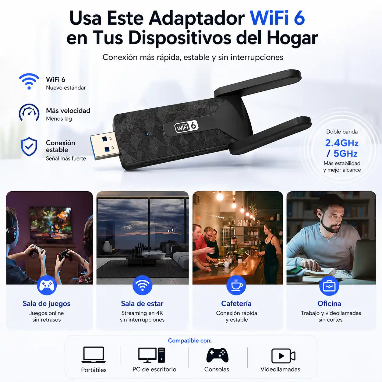 FastLink™ Receptor WiFi USB A112 – Conexión estable y rápida sin cables